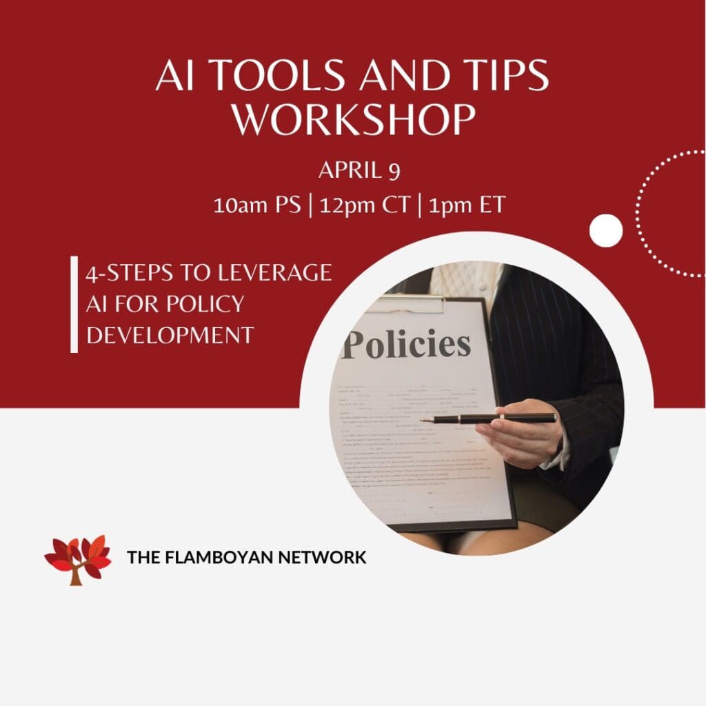 AI Tools and Tips Workshop. 4 steps to leverage AI for policy development.